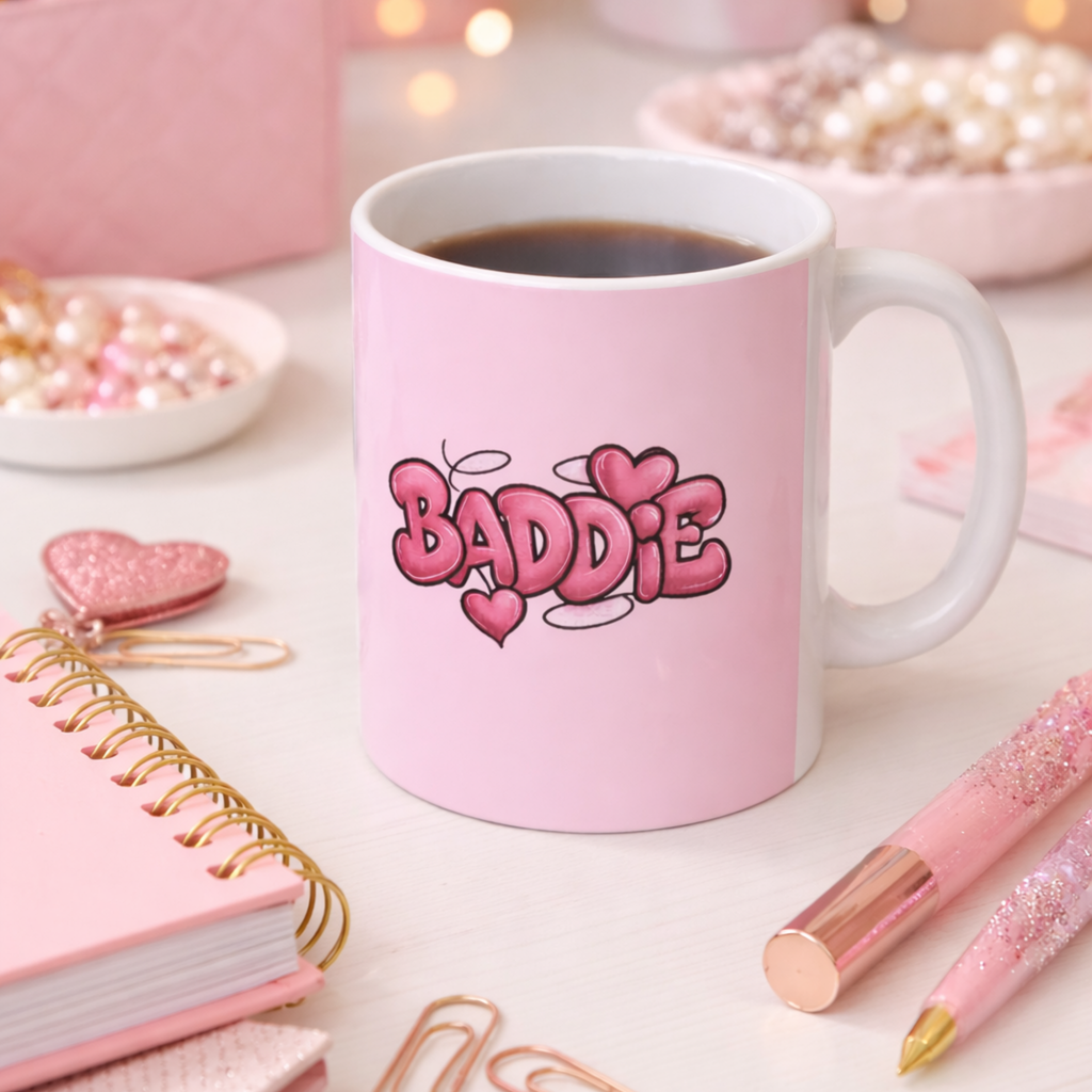 Baddie Heart Bubble Text mug | Ceramic Mug
