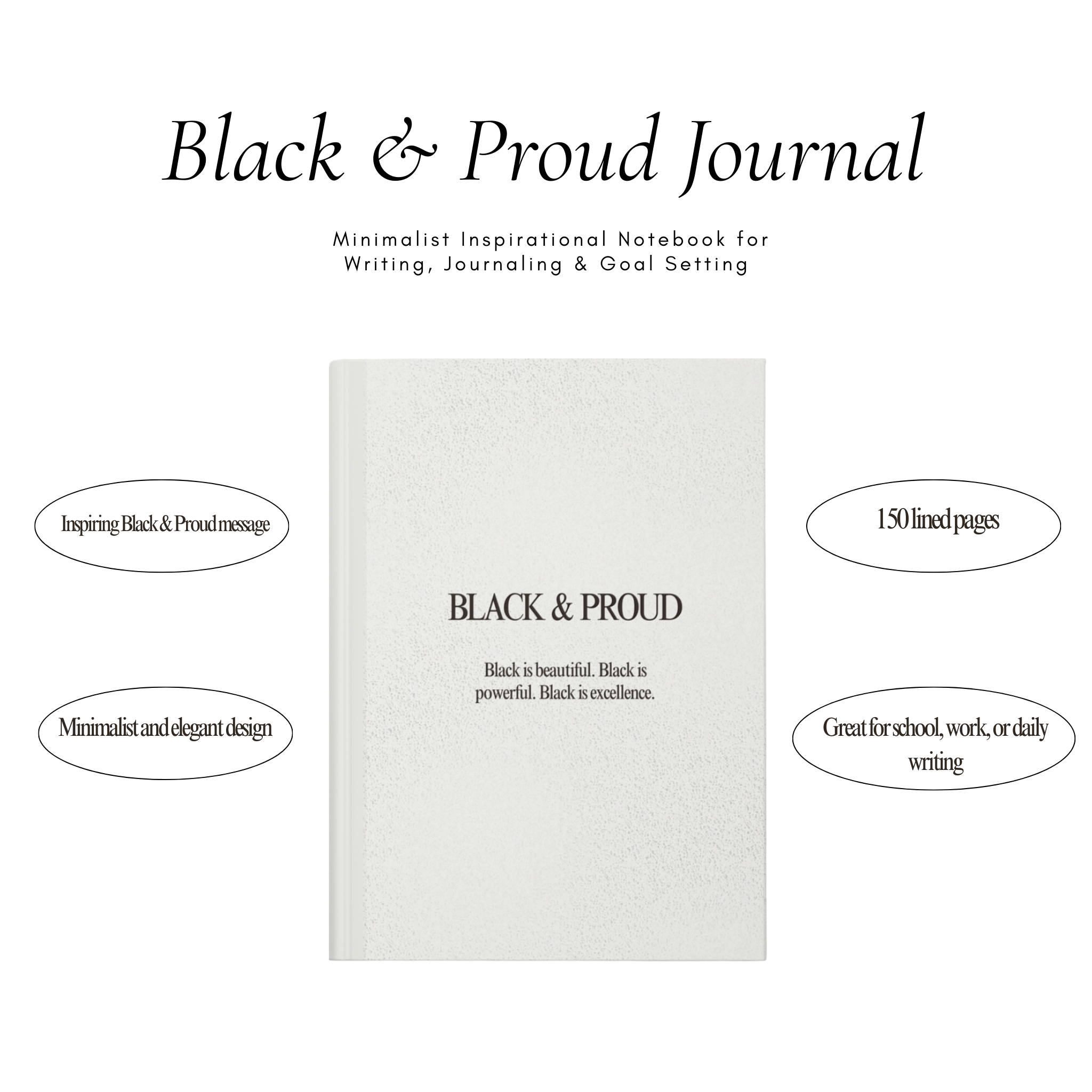 Black & Proud Journal – Minimalist Inspirational Notebook for Writing, Journaling & Goal Setting