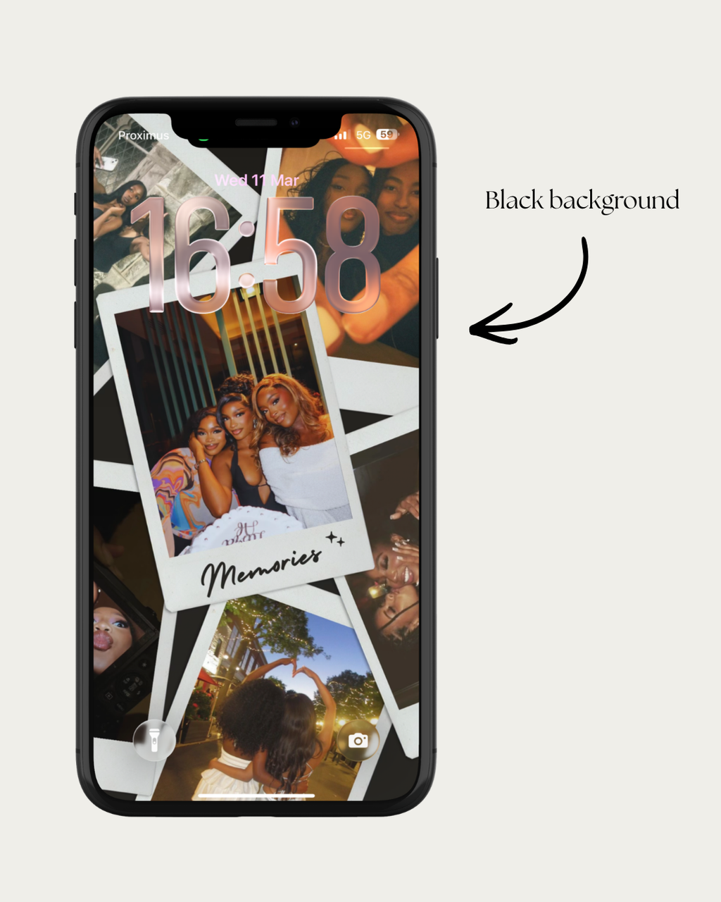 Wallpaper photo collage and 'Memories' text on a black background